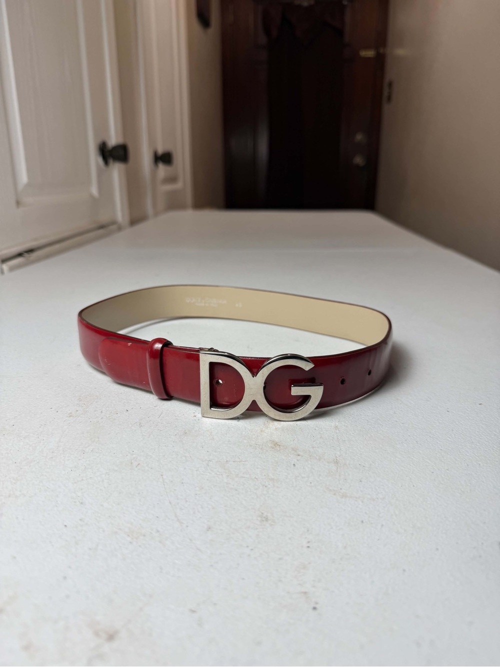 Dolce and Gabbana Women's Italian Red Leather Skinny Belt